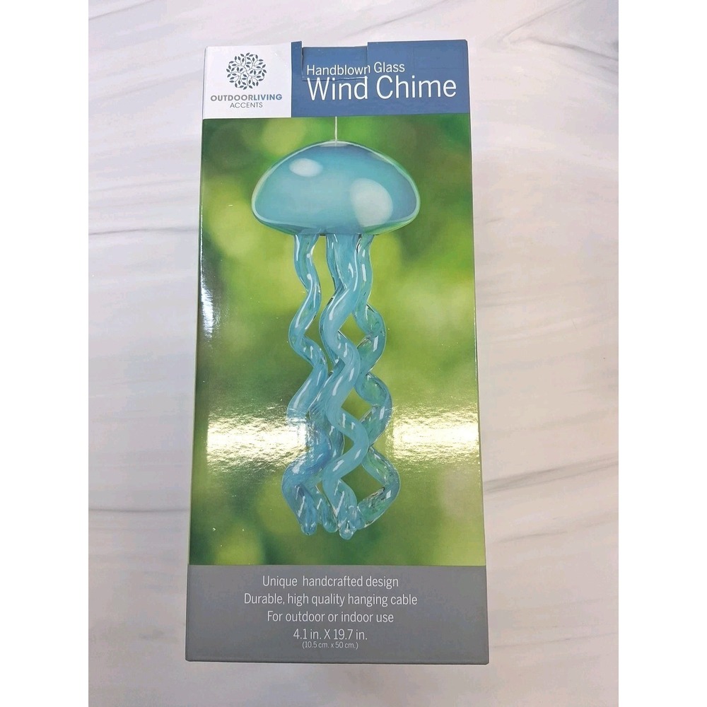 Jelly Fish Hand Blown Glass Windchime-Ocean Blue & White Summer,Beach,Sea Life